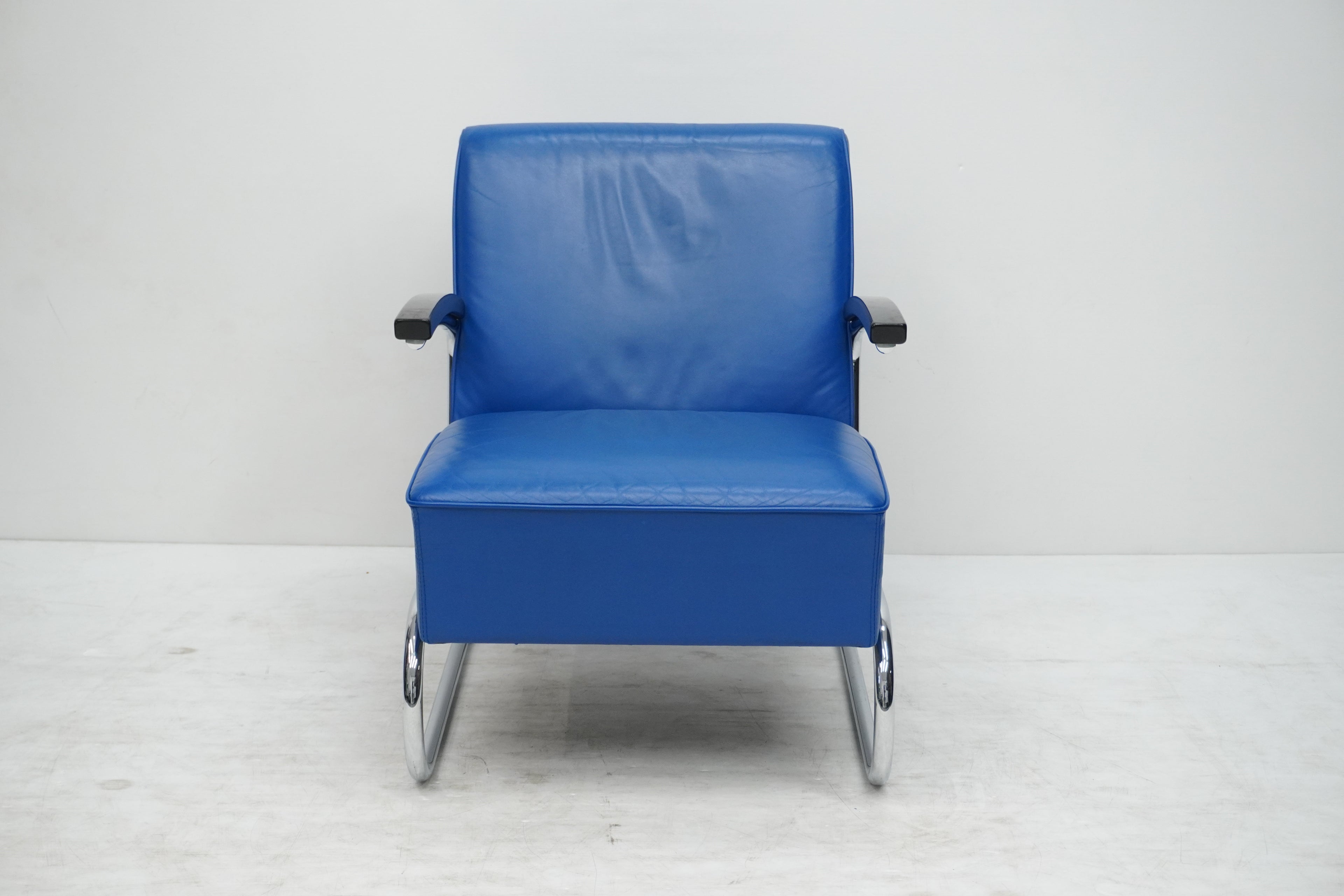 Thonet S411 Freischwinger Sessel Leder blau