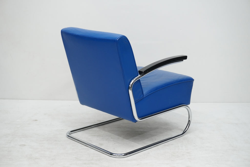 Thonet S411 Freischwinger Sessel Leder blau