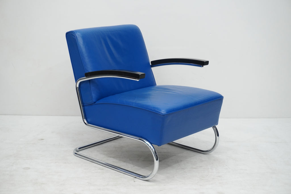 Thonet S411 Freischwinger Sessel Leder blau