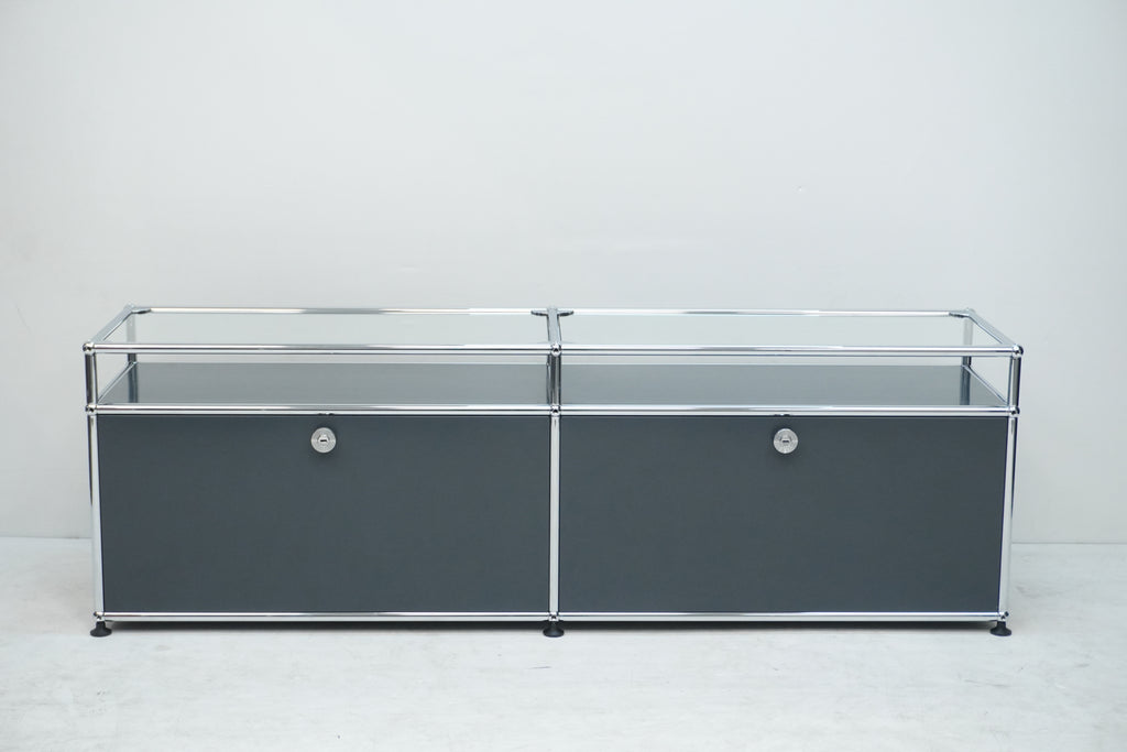 USM Haller Regal 2x1 anthrazitgrau mit Glas