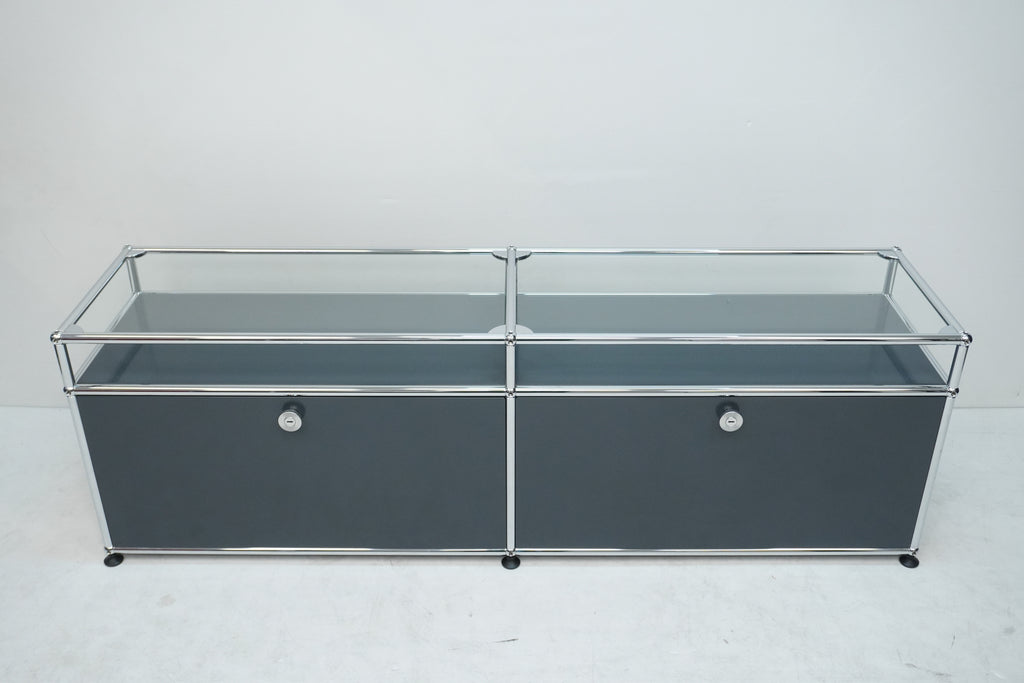 USM Haller Regal 2x1 anthrazitgrau mit Glas