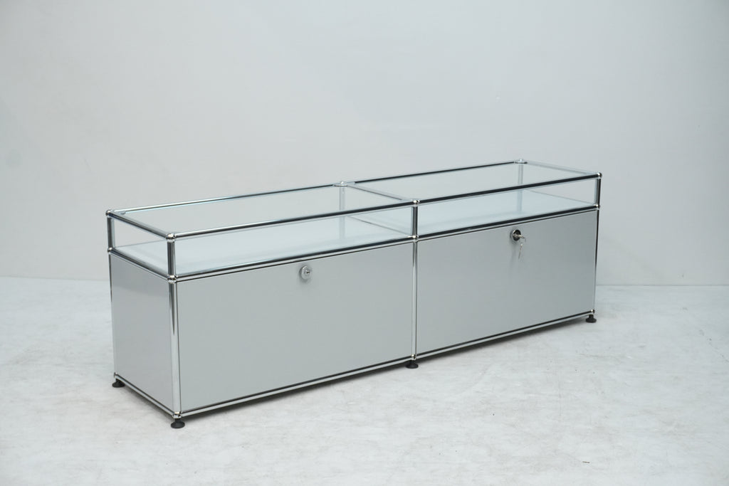 USM Haller Regal 2x1 lichtgrau mit Glas