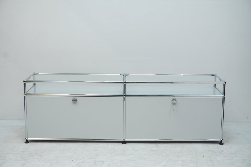 USM Haller Regal 2x1 lichtgrau mit Glas